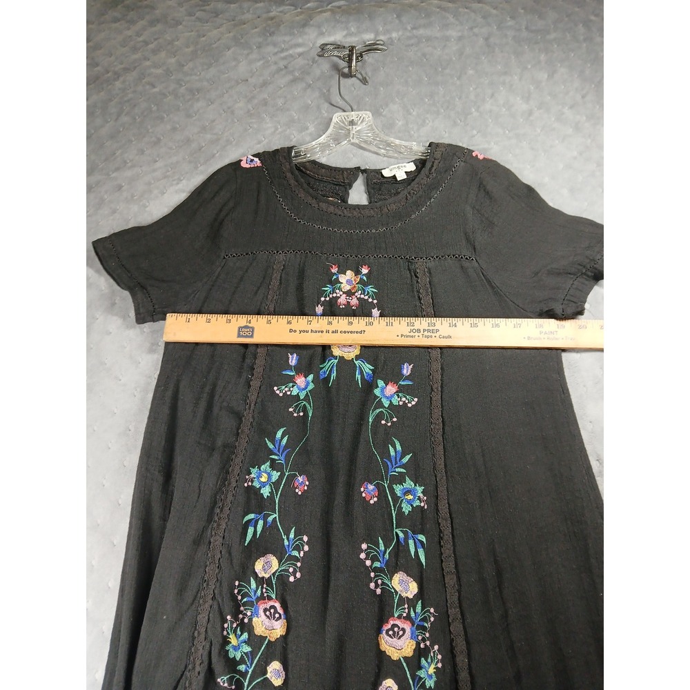 Umgee - Black Floral CottageCore Boho Dress Colourful Embroidery Lace Trim Large - Picture 5 of 8